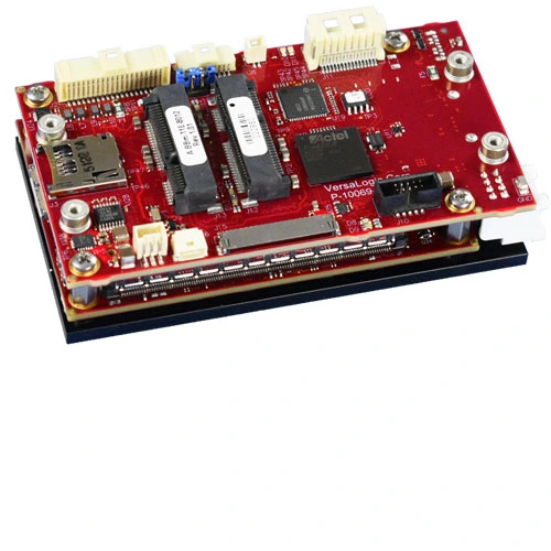 VersaLogic Harrier VL-EPU-4011 embedded computer with stacked boards, connectors and heat plate
