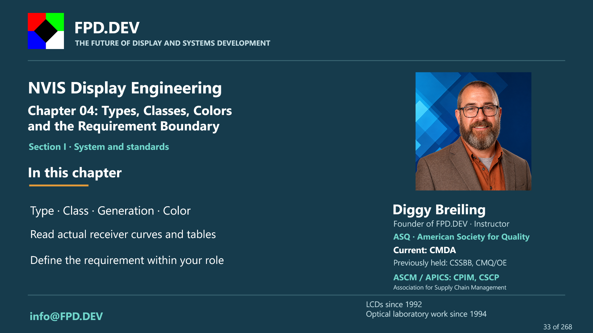 NVIS Display Engineering Chapter 4 cover: Types, Classes, Colors and the Requirement Boundary