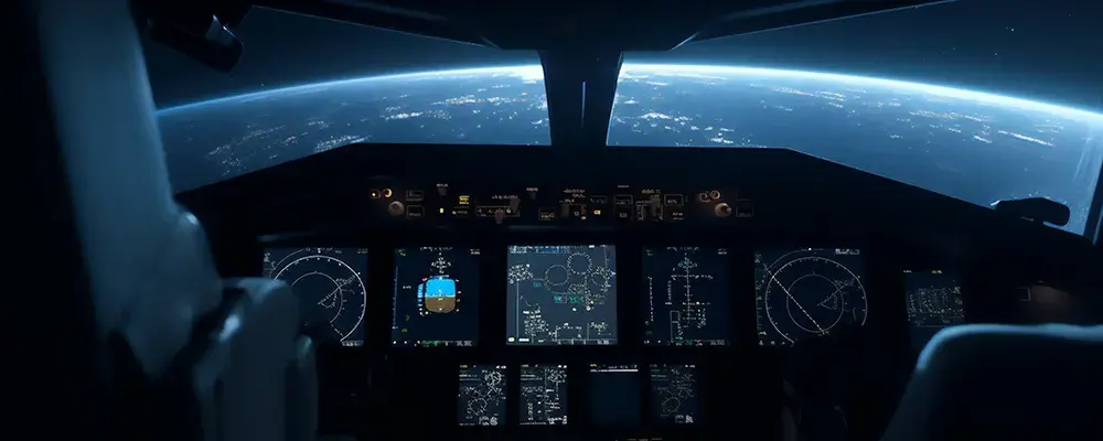Aircraft cockpit with illuminated flight and navigation displays