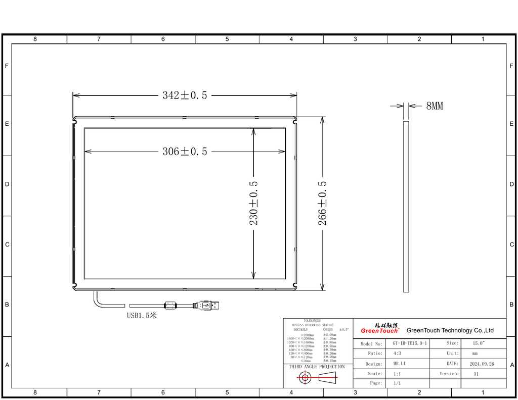 GreenTouch 15.0-inch IR Touch Panel with Cover Glass