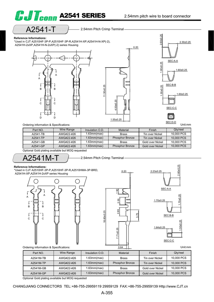 [CON-032502-00] CJT A2541M-TB crimp contact