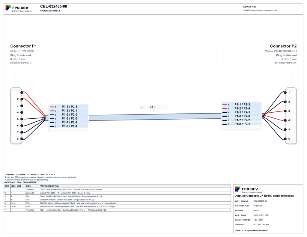 [CBL-032465-00] Cable design based on Applied Concepts 27-R0109 — ACI-E060240-2057 to AUO M190PW01 V8 cable