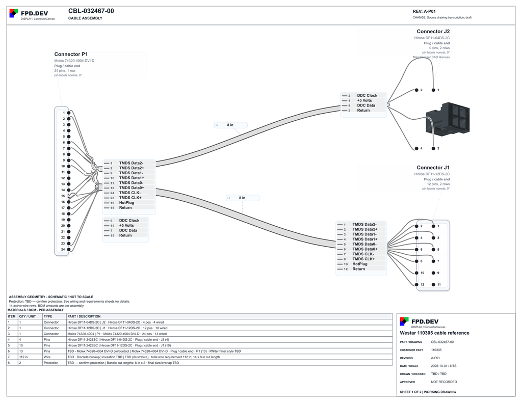 Cable design based on Westar 110305 — DVI-D input with I2C EDID reference cable