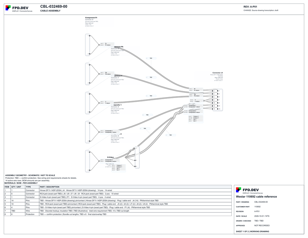 Cable design based on Westar 110692 — HD/SD video input reference harness
