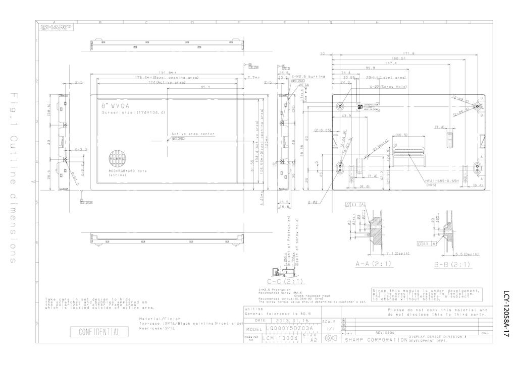 [LQ080Y5DZ03A] Sharp LQ080Y5DZ03A — 8.0 in 800 × 480 TFT LCD Panel