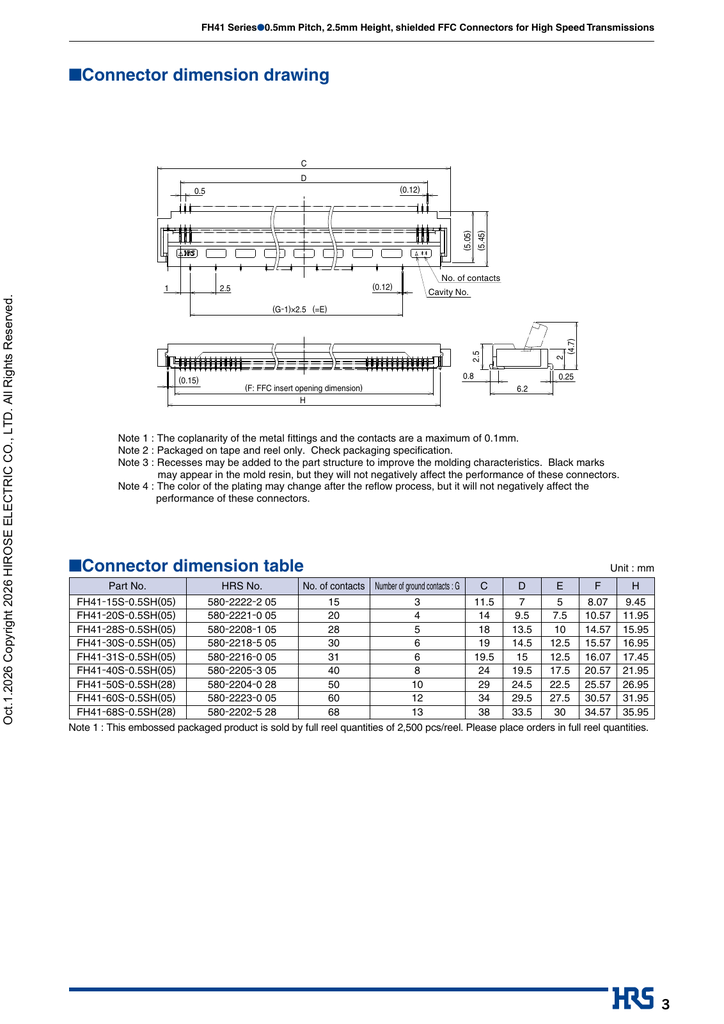 Hirose FH41-68S-0.5SH(05) — 68-Position 0.50 mm FPC/FFC Connector