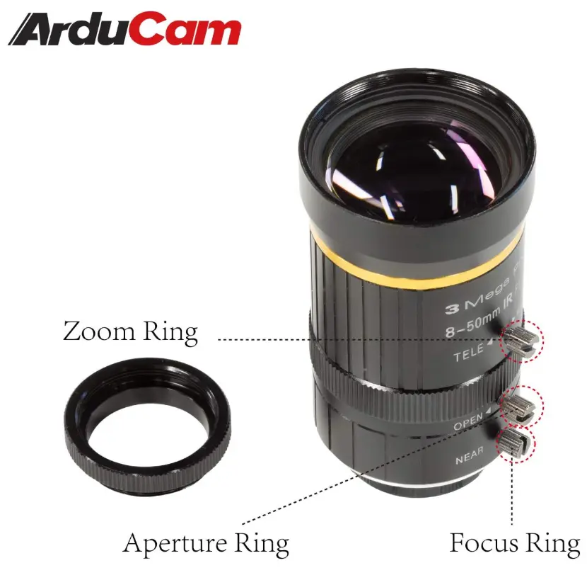 TLS / C‑Mount Zoom 8–50 mm Lens (with C‑CS Adapter)