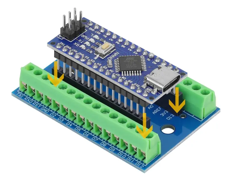 2pcs Nano V3.0 Board ATmega328P MCU CH340G Chip 5V 16M Microcontroller Type-C Port with USB Cable + Nano V3.0 Expansion Board Nano IO Shield V1.O Terminal Adapter Compatible with Arduino IDE