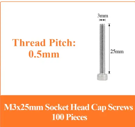HDW / SCW / M3 x 25mm / 0.5mm Thread Pitch / Hex Socket Head Cap Screws 304 Stainless Steel (18-8) , Fully Threaded
