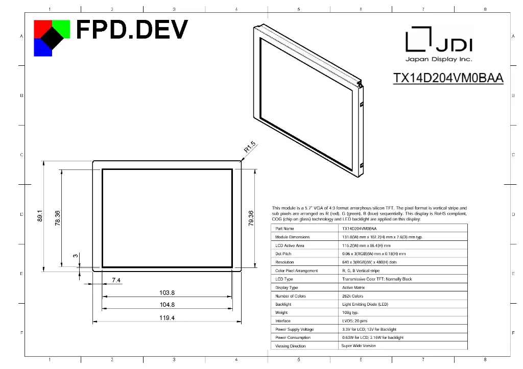 [DSP-01014-00] DSP / JDI / TX14D204VM0BAA