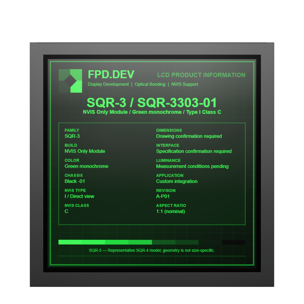 SQR-3 NVIS Only Module — Green monochrome; NVIS Type I, Class C / Black chassis