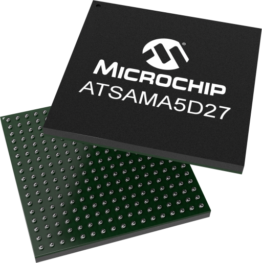 Microchip ATSAMA5D27 manufacturer package image; one device in the SAMA5D2 range.