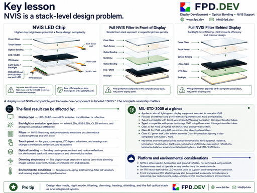 FPD.DEV diagram comparing NVIS display optical stacks